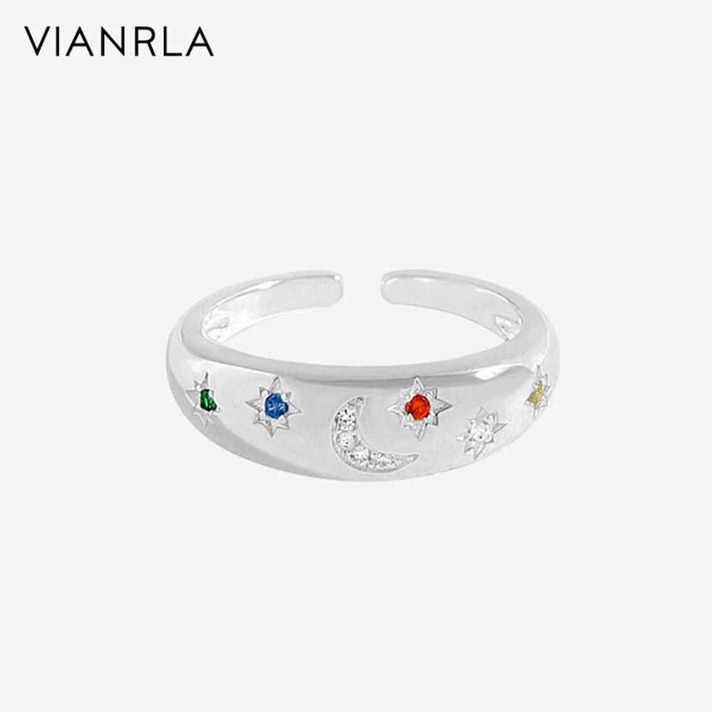 

VIANRLA 925 Sterling Silver Ring Zirconia Jewelry Moon Shape White Color Stone Laser Logo