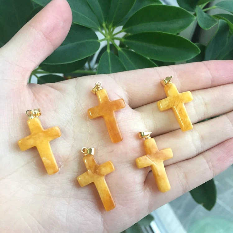 

jialin jewelry 2020ins wholesale multicolor jade pendant real stone agate yellow jade cross pendant necklace