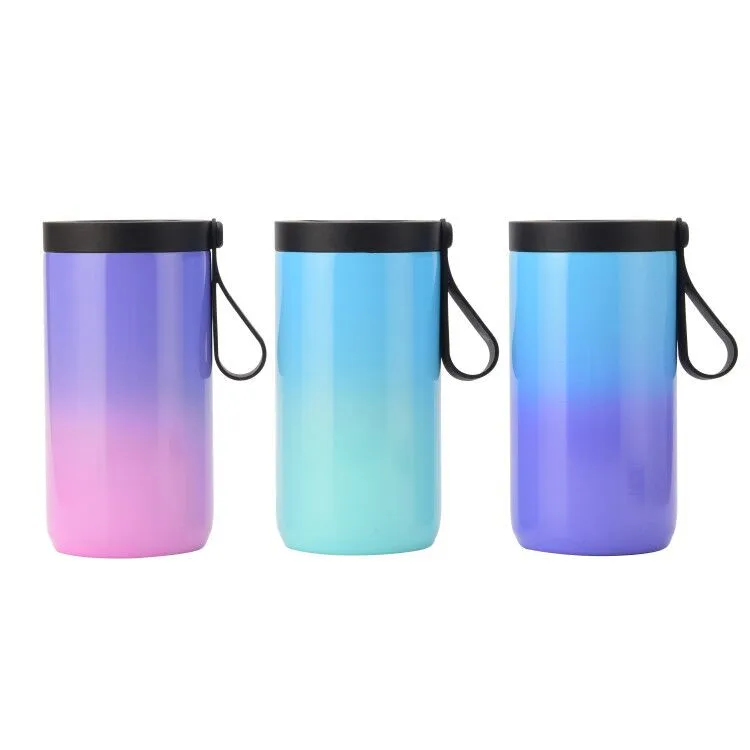 

4 in 1 double wall 12 oz Slim Stainless Steel Can Cooler Tumbler With Silicone Handle
