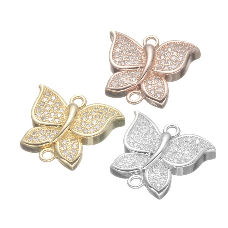 

New Cute Butterfly Shape Jewelry Parts CZ Bracelet Charms Findings & Components, White