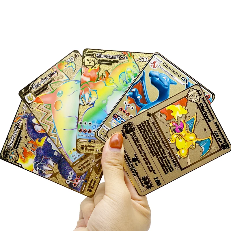 

Best selling product in 2022 Charizard Blastoise Venusaur Gold Metal Playing VMAX Cards 1st First edition New Trading Cards Game