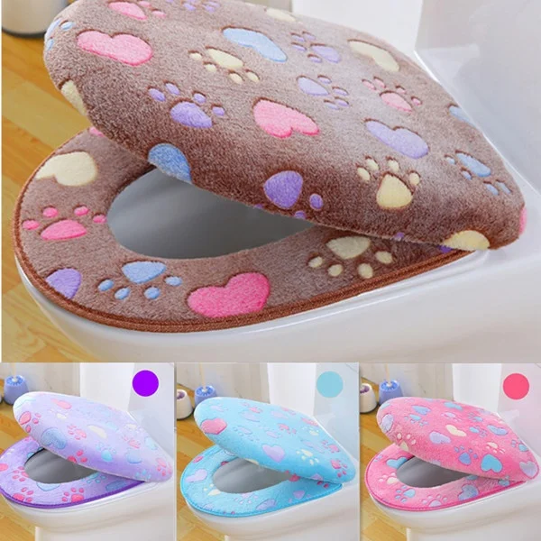 

Thick Coral Velvet Luxury Toilet Seat Cover Set Soft Warm Zipper Two-piece Toilet Case Waterproof Bathroom WC Cover, As photo