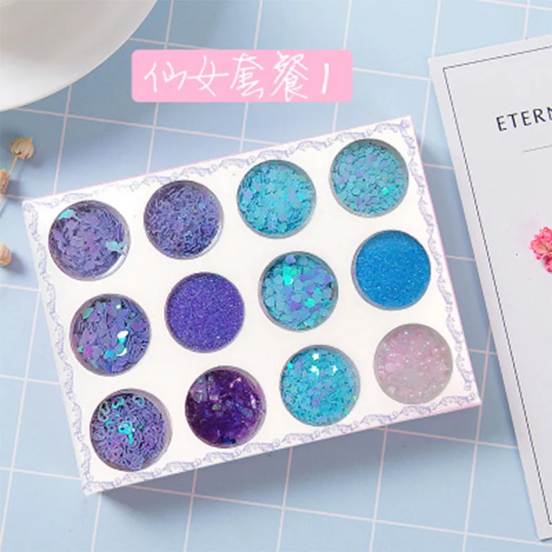 

More than 100sets mixed nail art flake sequin 2020 nail glitter decoration set with 12jars, Colorful