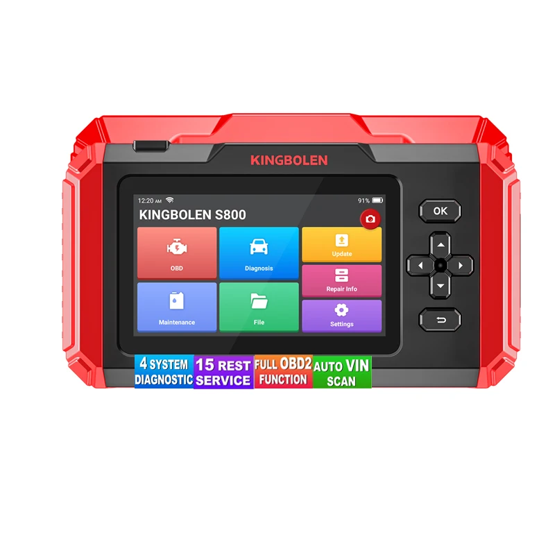 

KINGBOLEN S800 5 inch Car Diagnostic Tools ABS SRS ECM TCM 4 systems 15 Resets IMMO DPF Adblue Lifetime Free All OBD2 Scanner