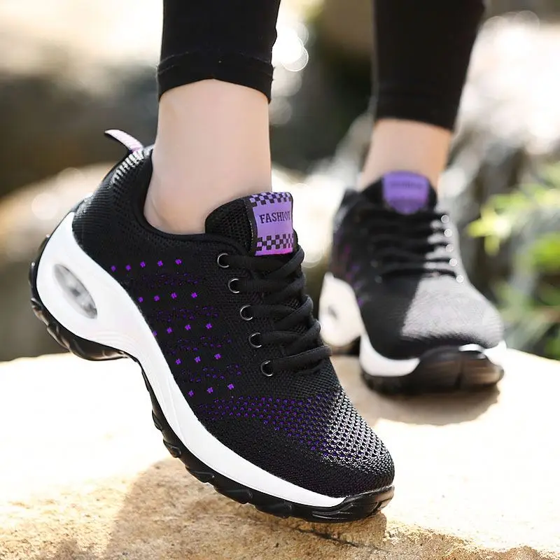 

Latest Women Lightweight Sneakers Air Cushion Lace Up Outdoor Sports Shoes Breathable Mesh Comfort Running Shoes