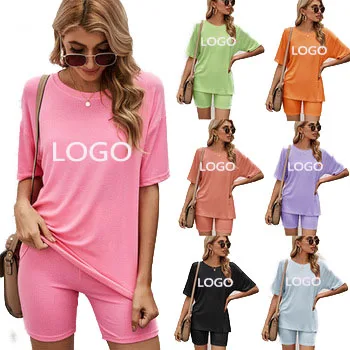 

Custom Logo Short Sleeves T Shirt Tops Leggings Fifth Casual Ropa Mujer 2 Two Piece Pants Sets Summer Women Clothing Vendor 2021, Picture
