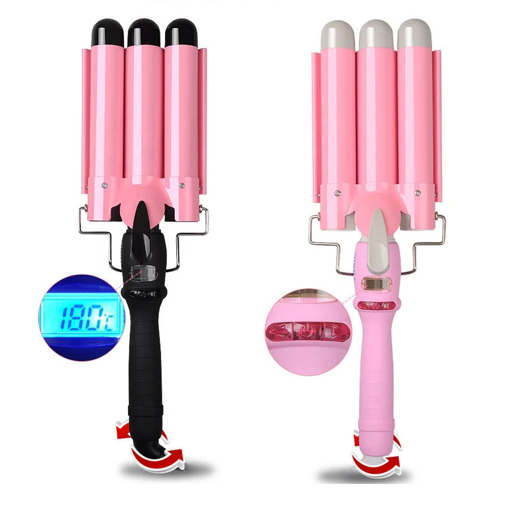 

Home Use Fast Heating Three Barrel Big Wave Automatic Hair Curler With LCD Display with triple barrel hair waver hair curler