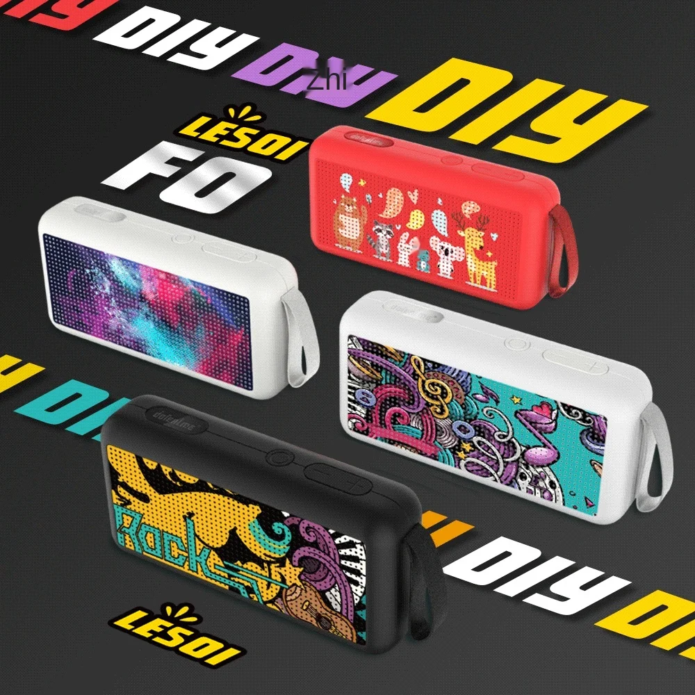 

Blue tooth speaker 2021 New F0 Creative graffiti painted Mini Card-inserting gift customization LOGO wireless stereo speaker, Black