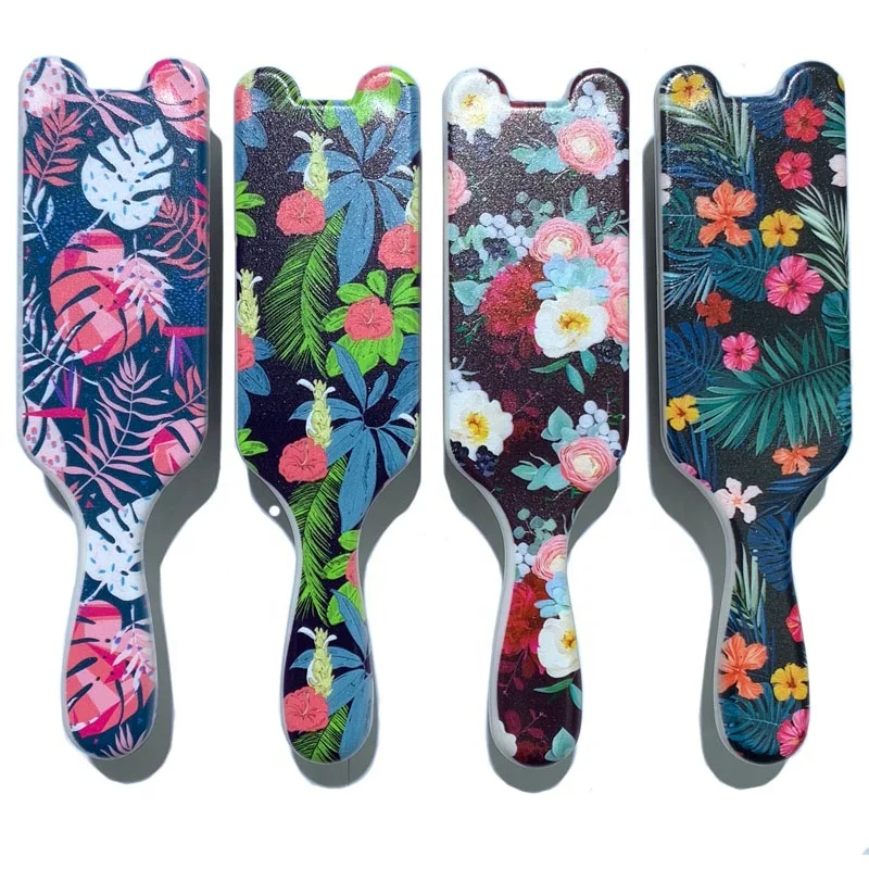 

High Quality Elegant Portability Paddle Hair Brush Print Private Label Plastic Hairbrush Special-shaped Flower Mini Hair Brush, Customized color