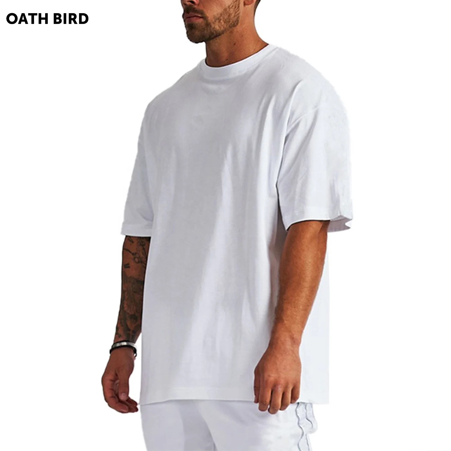 

100% Cotton Men's Drop Shoulder Crew Neck Boxy Fit Blank T Shirt Custom Logo Puff Print T-shirt Oversized Heavyweight Tshirt