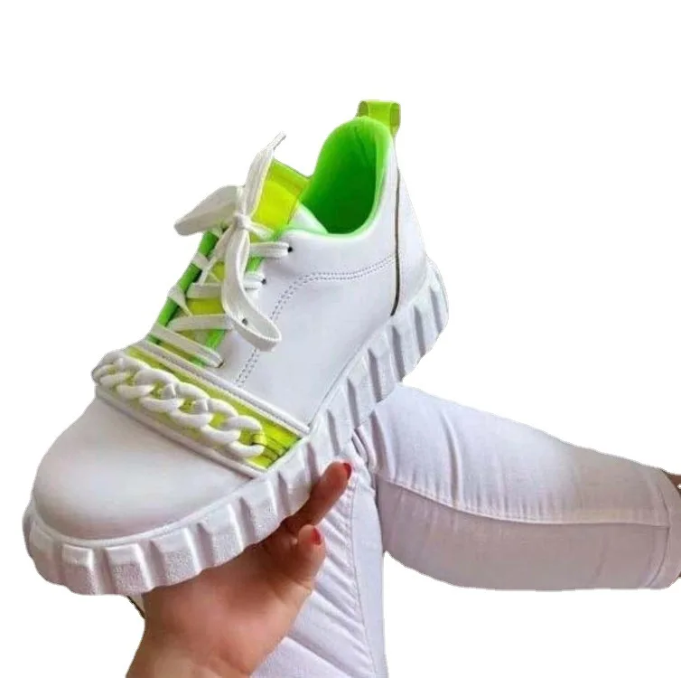 

Foreign trade cross-border large size women's shoes2021New AmazonwishMuffin bottom leisure sports lace-up chain