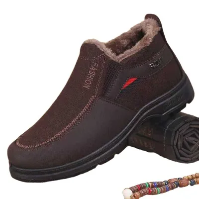 

Winter warm men's cotton shoes with fleece high top flat heel non-slip thick sole casual round head, As photo