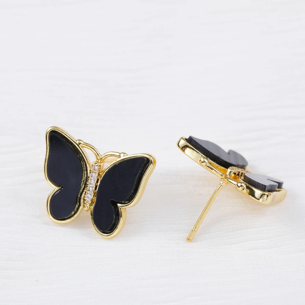 

2021 new micro-inlaid copper zirconium butterfly earring 14k electroplated