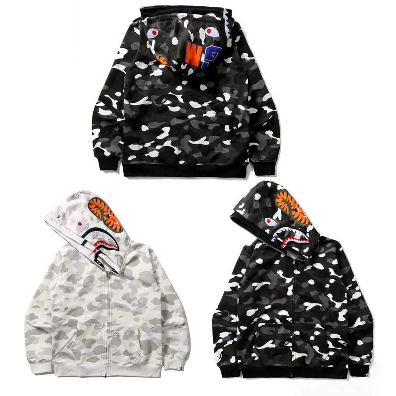 

Wholesale City Camo Shark Luminous Camo Spot Double Hat Sweetshirt Men's B ape Zipper Hooded Hoodie, Customized color