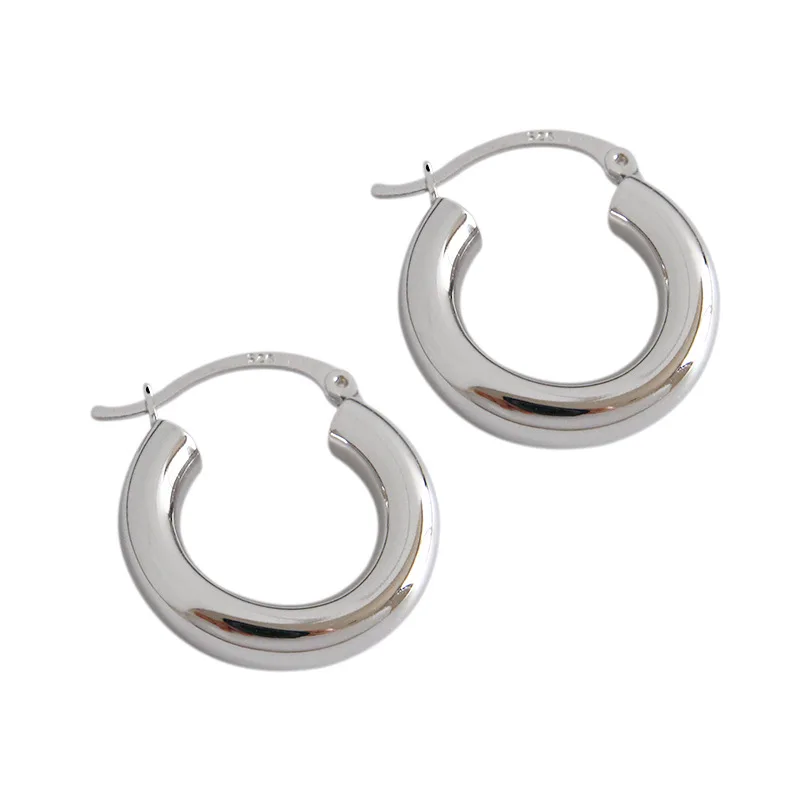 

S925 Sterling Silver Earrings Minimalist Cold Style Metal Ring Ear Buckle Earrings Female Personality Earrings