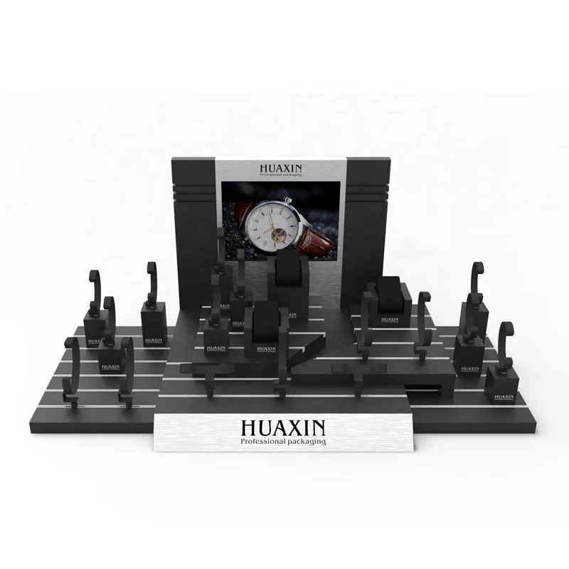 

black Matte luxury vertical watch display stand with custom logo