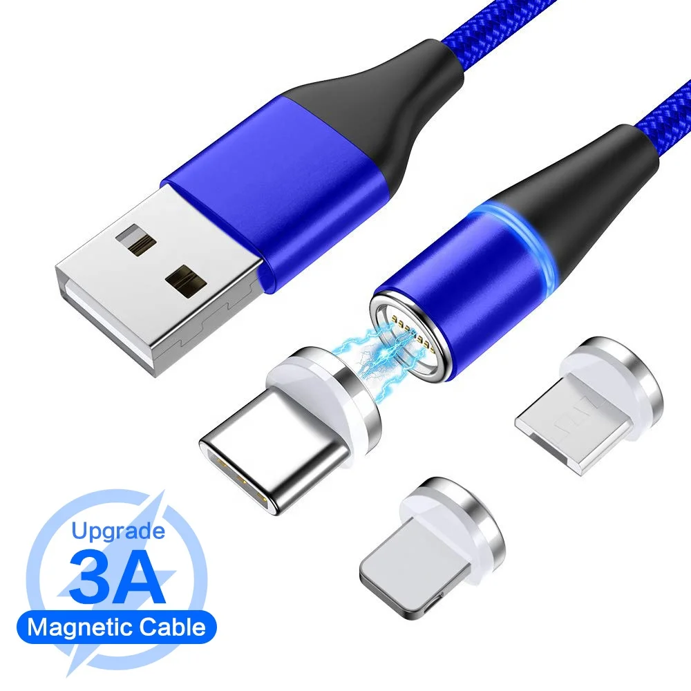 
3A fast charging magnetic 3 in 1micro usb c charger data cable 100cm logo customized nylon braided type-c cable for iphone 11 