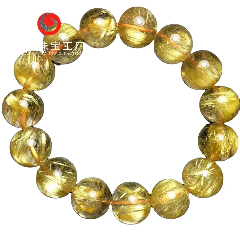 
Factory price Good Quality Natural gold Rutilated Quartz Round Beaded Bracelets 6mm 8mm 10mm 12mm 14mm 