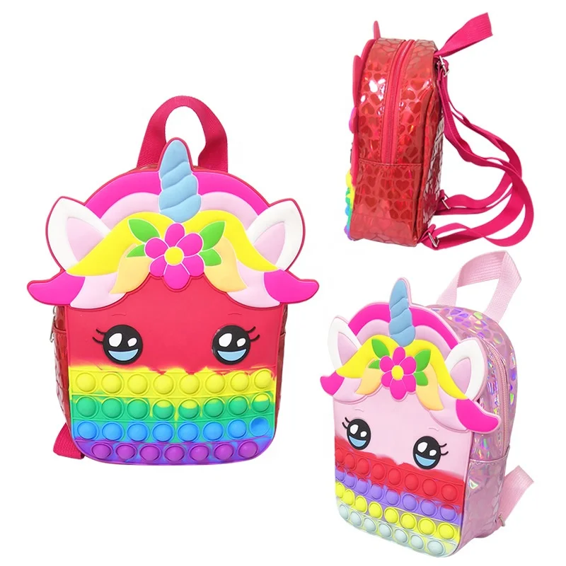 

Amazon Hot Selling Silicone Bag Silicone Tricolor Unicorn Toy Backpacks children's backpack for kid