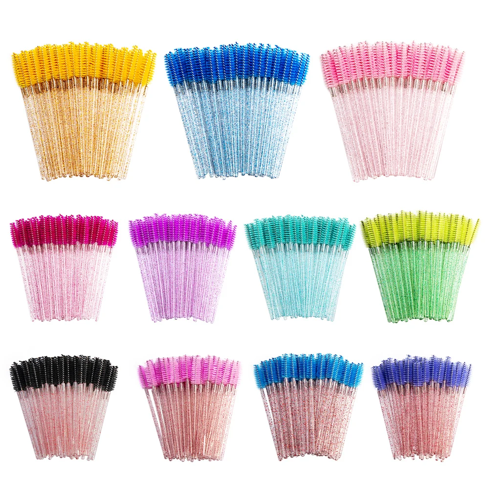 

Colorful Disposable Mascara Wands Makeup Eyelash Brush Eyelash Extension Glitter spoolie, Pink/blue/ black/green/yellow/rose red/purple