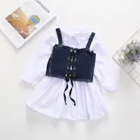 

Children Baby Girl Sets White Shirts Dress Denim Sling Vest Solid Kids Girl Outfits Long Sleeve Mini Dress clothes