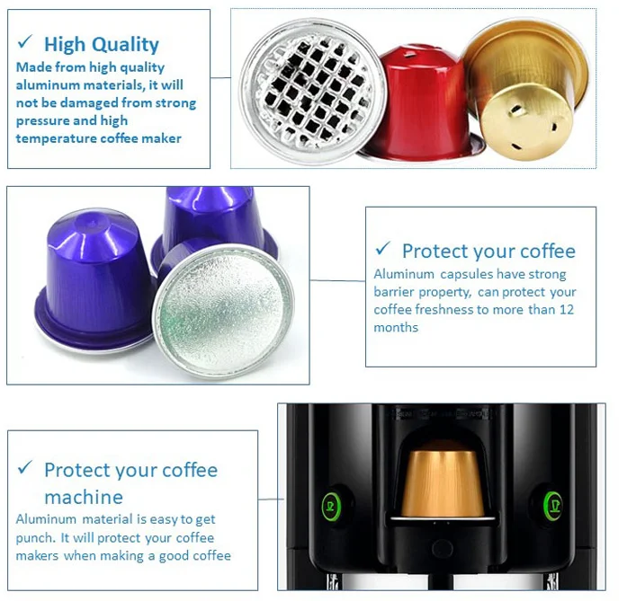 Wholesale Colorful Aluminum Compatible Empty Nespresso Coffee Capsule