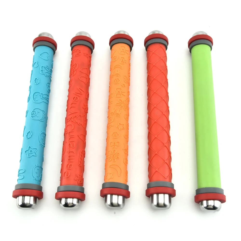 

14inch High Quality Adjustable Stainless Steel Silicone Embossed Rolling Pin, Customized color is available