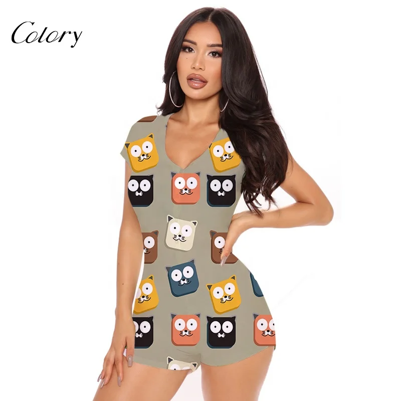 

Colory Cute Summer Custom Short Sleeve Onesie Printed Sexy Adult Onesie Pajamas, Customized color