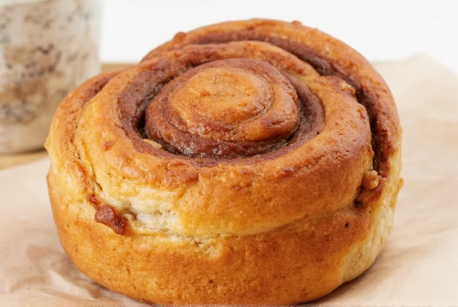 Giant Texas cinnamon bun with visible cinnamon swirls and cream cheese glaze dripping down golden brown sides