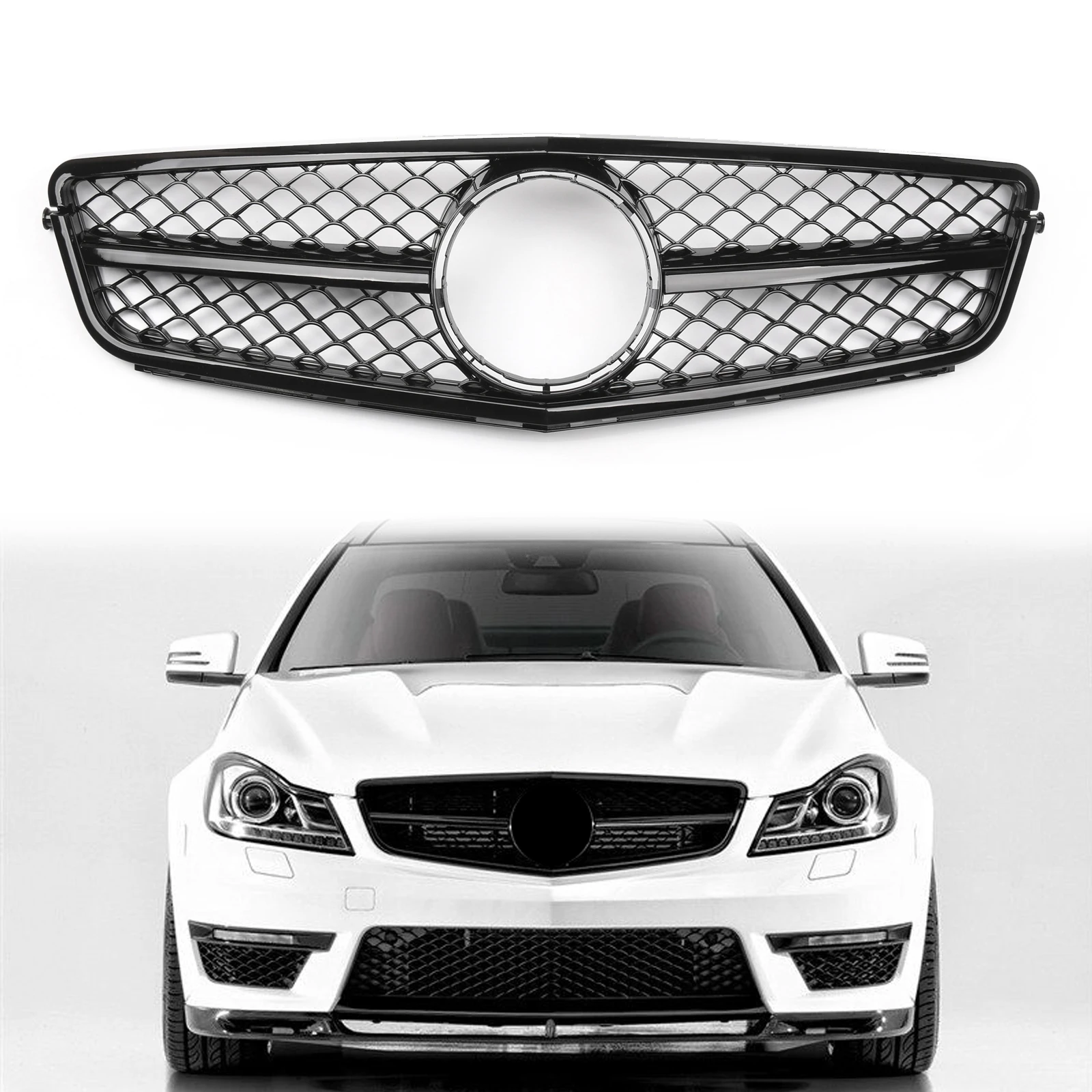 

Areyourshop AMG Black Front Bumper Grille Grill For Mercedes-Benz C-Class W204 C300 C350 2008-2014 With Logo