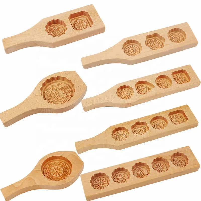 

1 Piece Wooden Mid-autumn Festival Mooncake Mold Cookies Mold 3D Flower Fondant Mooncake Baking Mould Tools Handmade Soap Molds