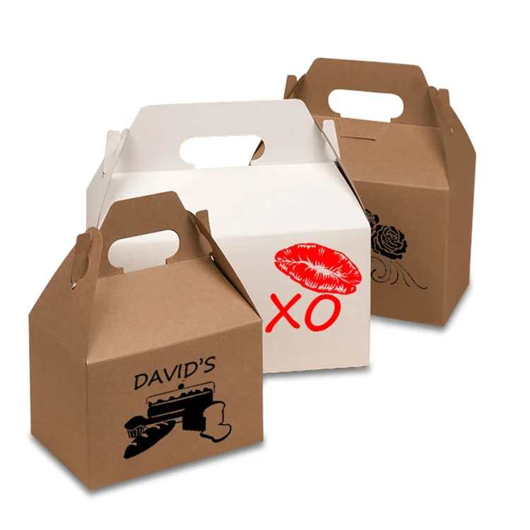Wholesale Custom Portable Kraft Paper Cake Food Box Bulk Cheap Wedding Gable Box Cake Packaging