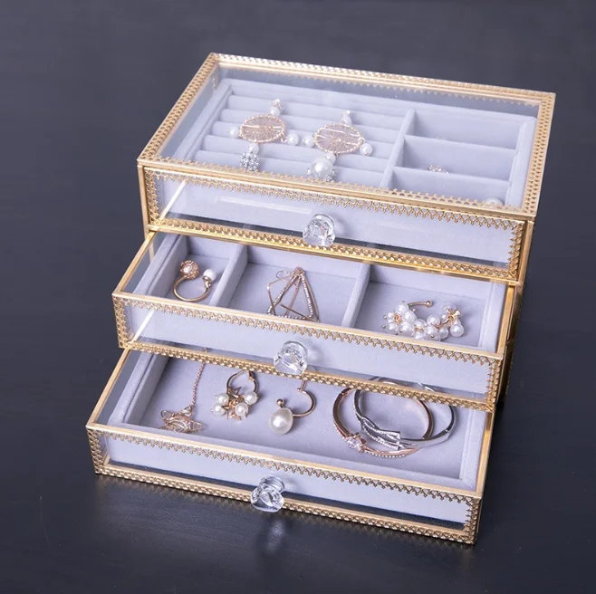

Multi-Function transparent Glass Cosmetic brush Storage Organizer Box Lipstick Makeup Holder, Gilding