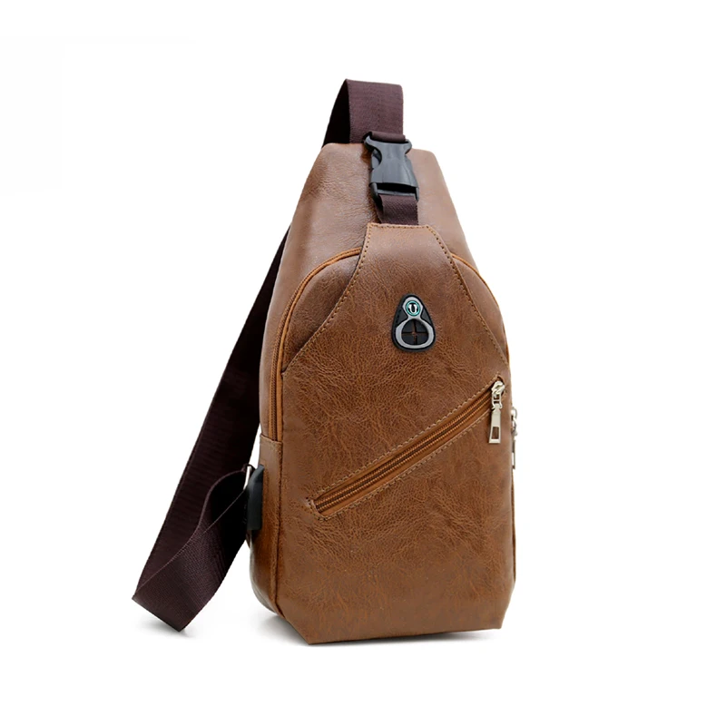 

Promotional Trendy Waterproof PU Sac Poitrine Cross Body Leather Shoulder Bag Men Sling Bag Leather Chest Bag With USB Cable, Black,brown,coffee,or customized