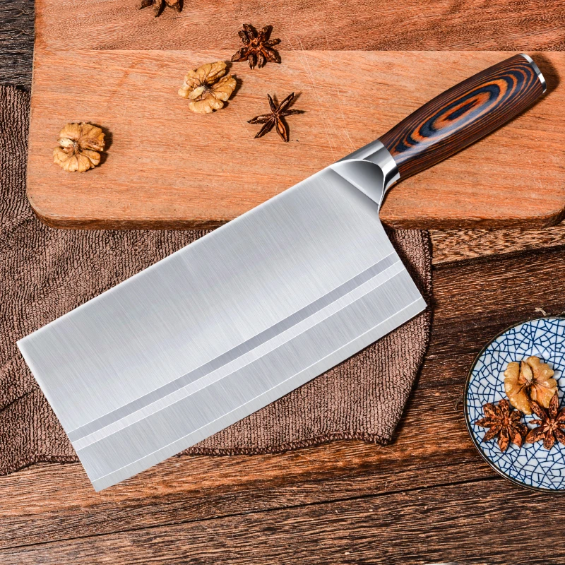 
7inch high carbon steel chopping cleaver knife with pakka wood handle 