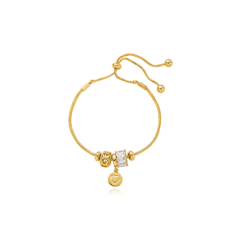 

Valentines Day Luxury Cubic Zirconia Bead Charm Bracelet Adjustable Gold Chain Crystal Lucky Love Heart Bracelet