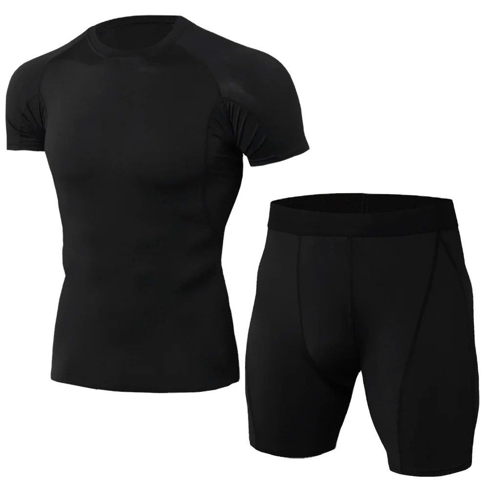 

Men's Suit Tight Training Fitness Clothing Running Short Sleeve Athletic Suit Stretch Quick Dry Shirt Suit