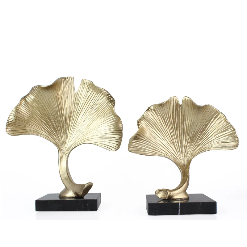 Wholesales Decorative Object  Resin Gold Ginkgo Biloba Statue With Marble Base factory