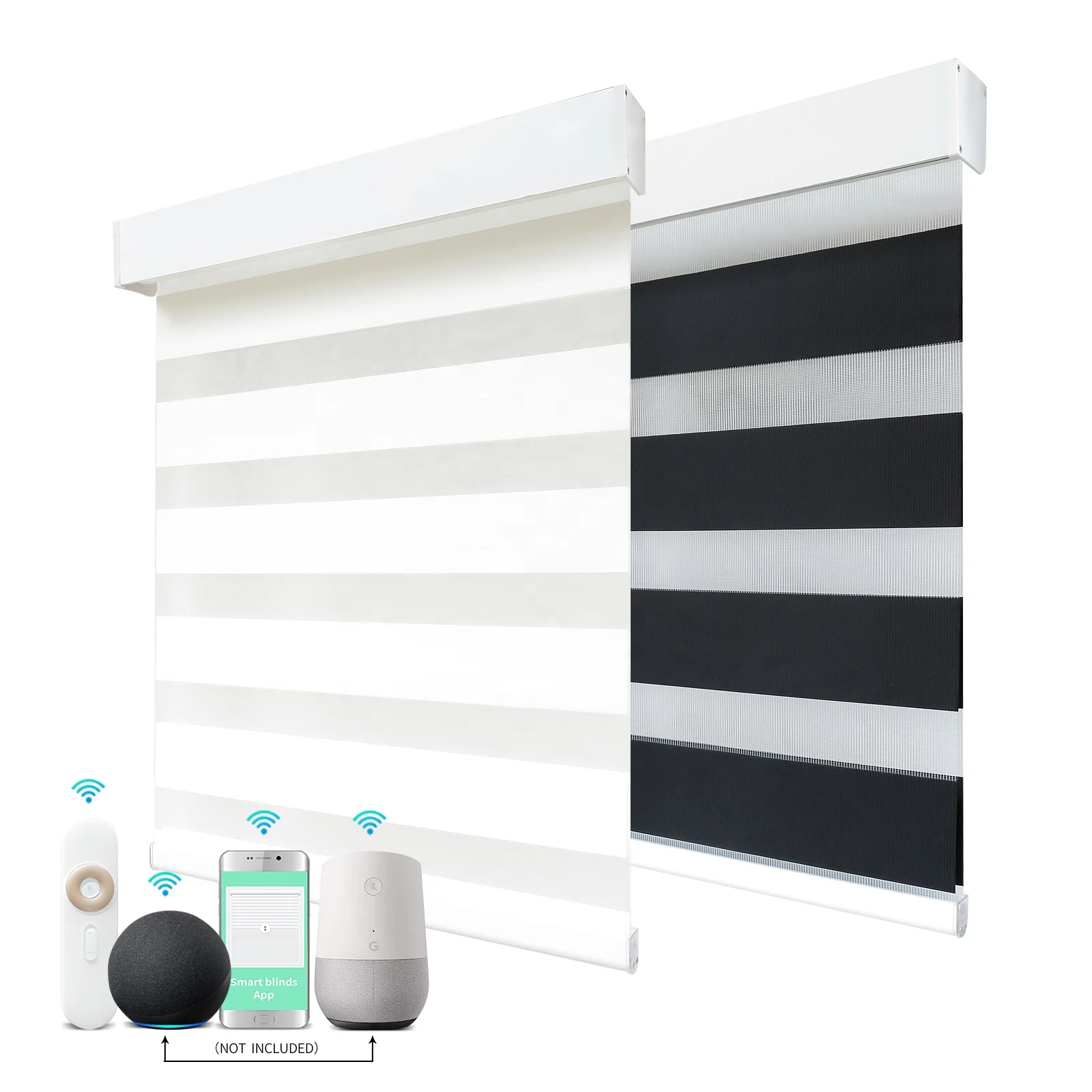 Smart Automatic Blackout Remote Control WiFi Google APP Operated UV Proof Motorized Zebra Blinds For Window