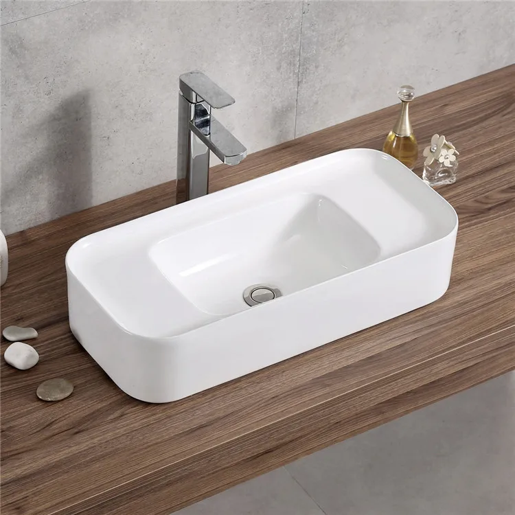 Low price hospital school mall ceramic bathroom rectangular counter top basin