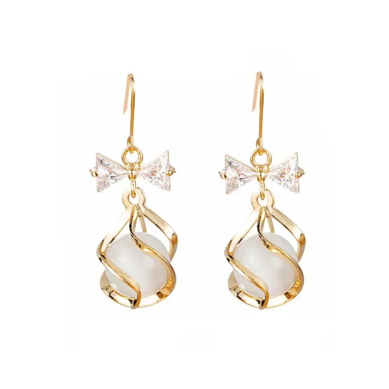 

Hot sale 925 silver needle zircon bowknot opal freshwater pearl bead inspired earrings women, Picture shows