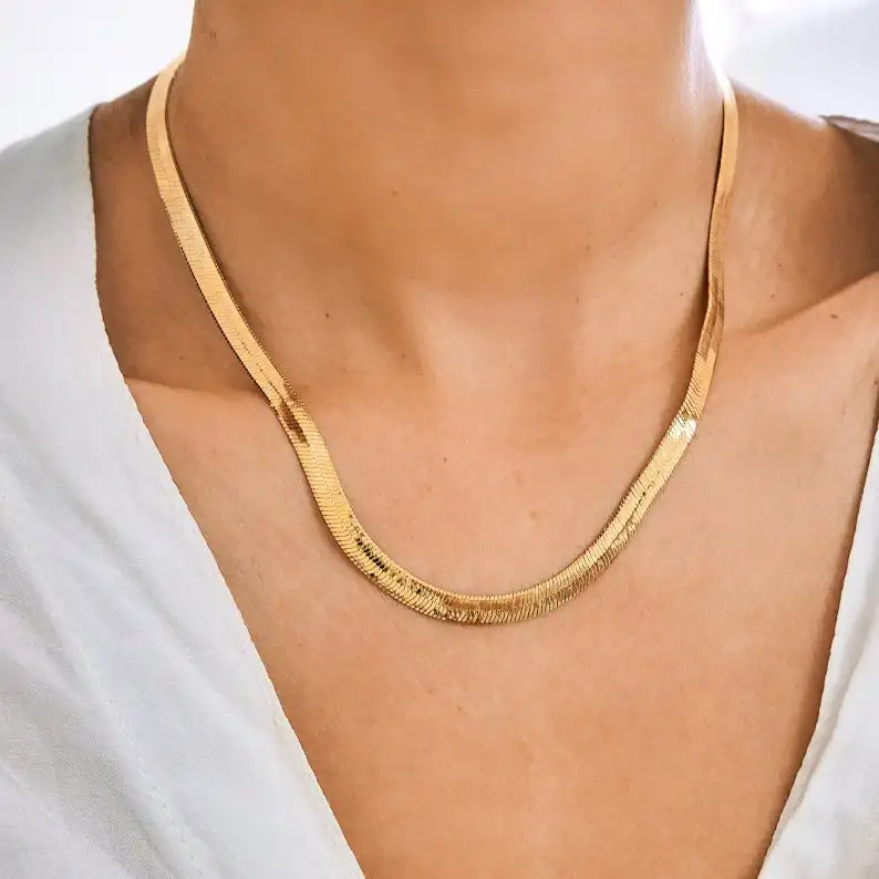

Wholesale Jewelry Necklace Chain Herringbone Chain Stainless Steel Gold Plated Flat Snake Chain