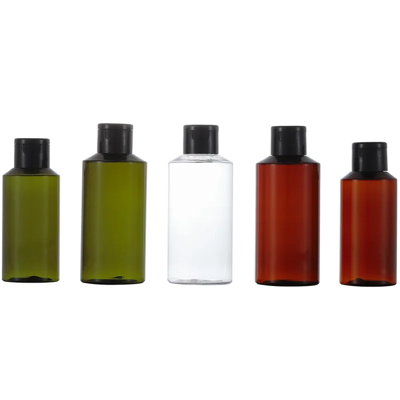 

Empty clear amber green 100ml skincare facial toner plastic bottles for lotion with flip cap