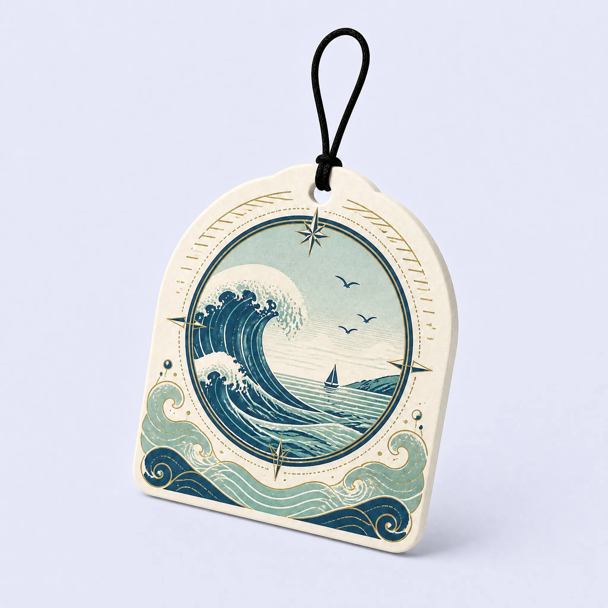 45-Degree Standing View of Arched Ocean Wave Car Air Freshener Card