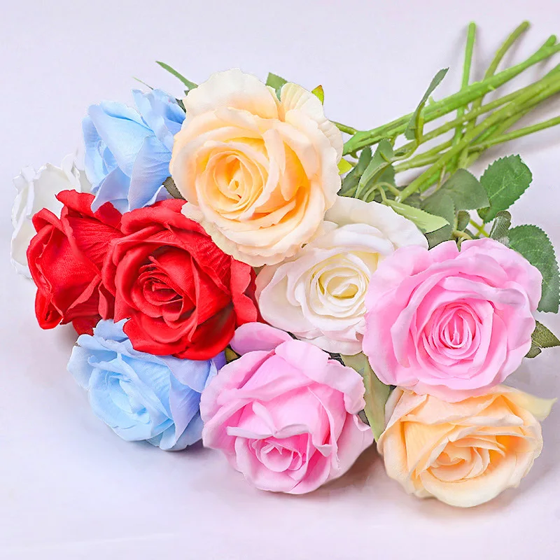 

Wholesale Real Touch Faux Silk Single Rose Bouquet 50cm Artificial Roses for Wedding Party Decor, Colorful