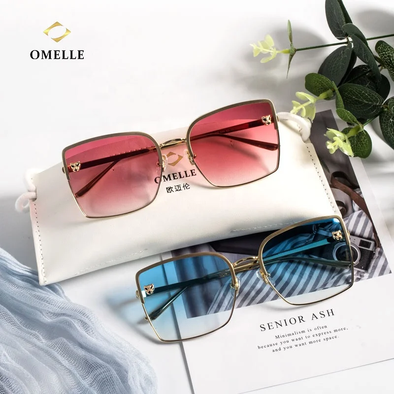 

OMELLE Quality Metal Big Square Fashion Leopard Women Colorful Sunglasses, Mulit as picture show or customized