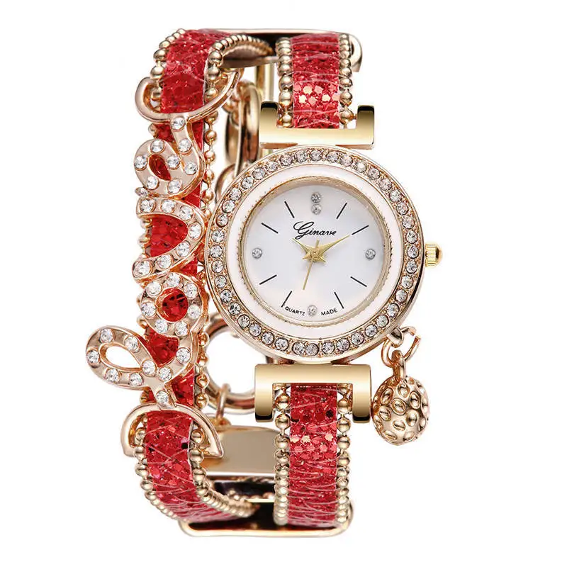 

Women Watch luxuryy diamond glisten Female Stars Crystal Fashion Bracelet trend clock, 6 colors