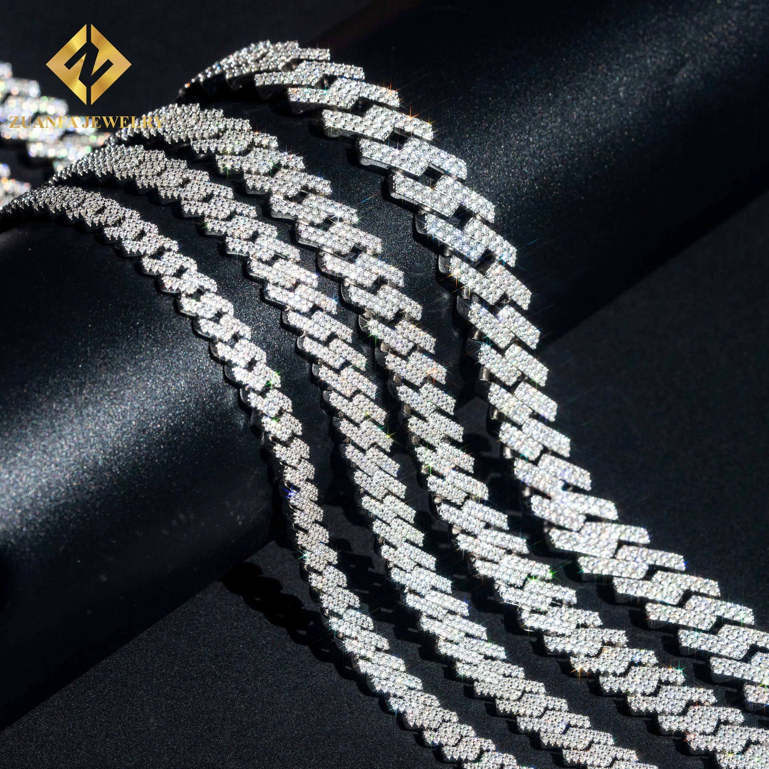 

Pass Diamond Tester GRA Moissanite diamond 8/10/12/15mm 2Rows 925 Solid Silver Cuban Link Chain for Rapper Hip Hop Necklace