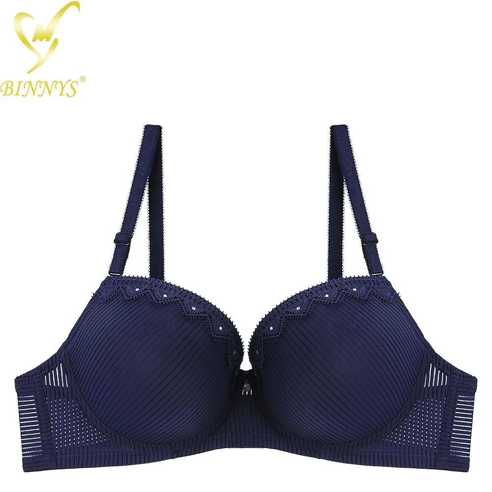

BINNYS hot sells B cup nylon breathable striped lace Rhinestone underiwred ladies bra
