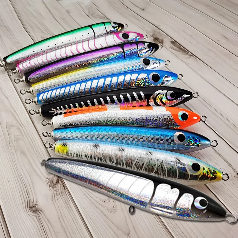 

102# 120g 140g Big Game Wood Bait Trolling Lure Topwater Custom LOGO Deep Sea Pencil Boat Artificial Bait Fishing Stickbaits, 6 colors